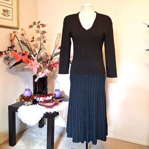 NWOT Orly Maxi V neck Long Sleeve Gray Teal Dress Cardigan Fall Winter Dresses